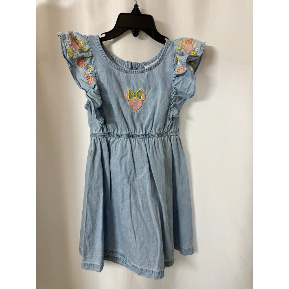 Disney Junior Minnie Mouse Denim Dress Embroidered‎ Girls 4T Toddler  G11